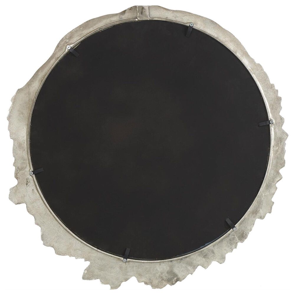 Maple and Jade 35&quot; Round Metal Abstract Wall Mirror in Silver, , large