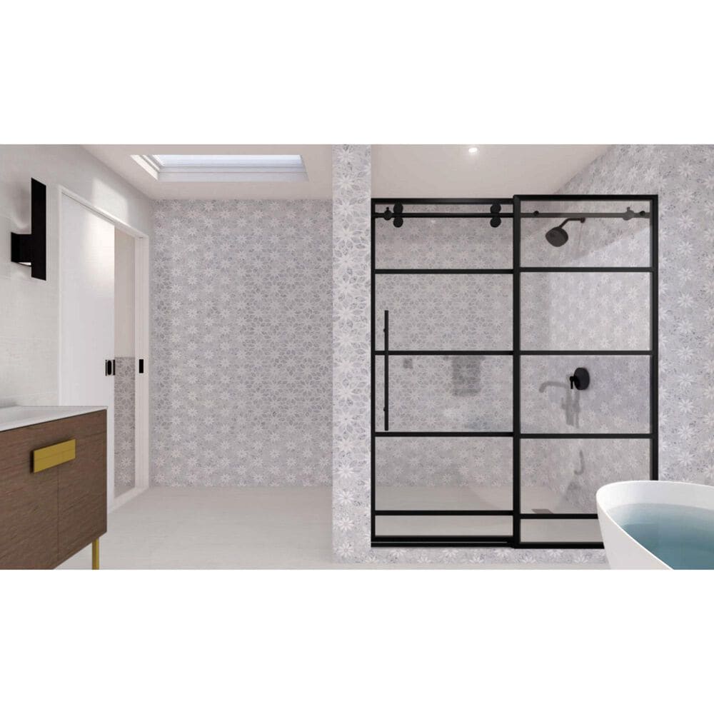 Soho Studio MJ Rain Flower White Carrara and White Thassos 12.4" x 14.13" Marble Mosaic Sheet, , large