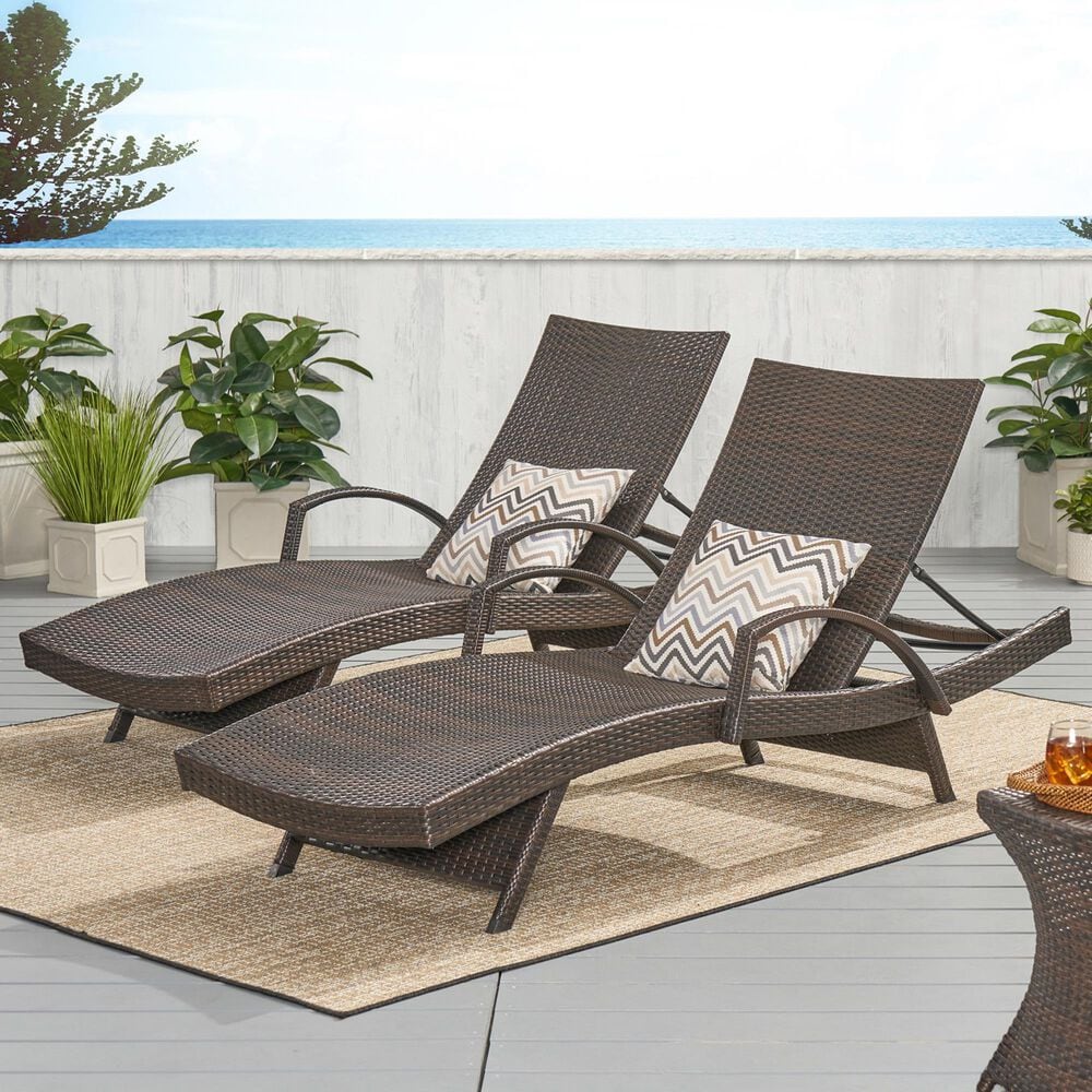 Noble House Salem Patio Chaise Lounge in Multi-Brown &#40;Set of 2&#41;, , large