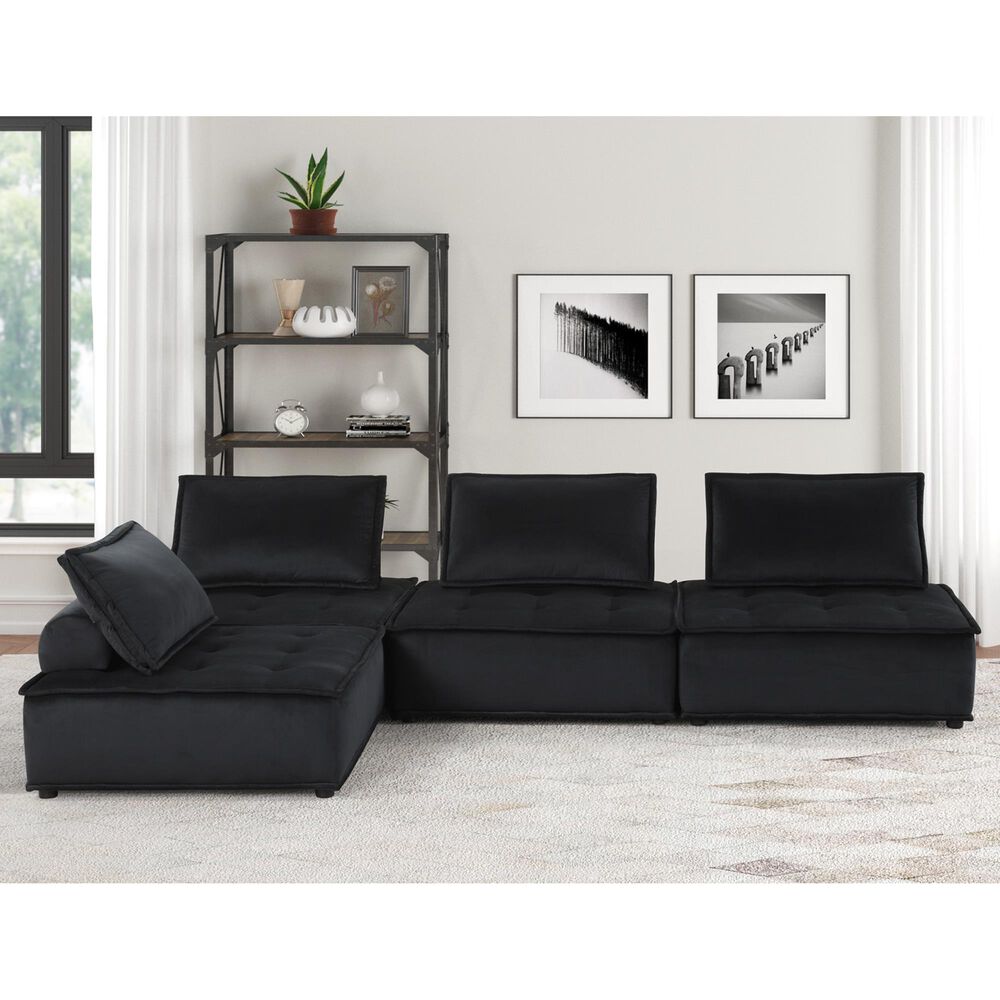 HOMLUX Anna C 4-Piece Stationary Sectional Sofa in Black Velvet, , large