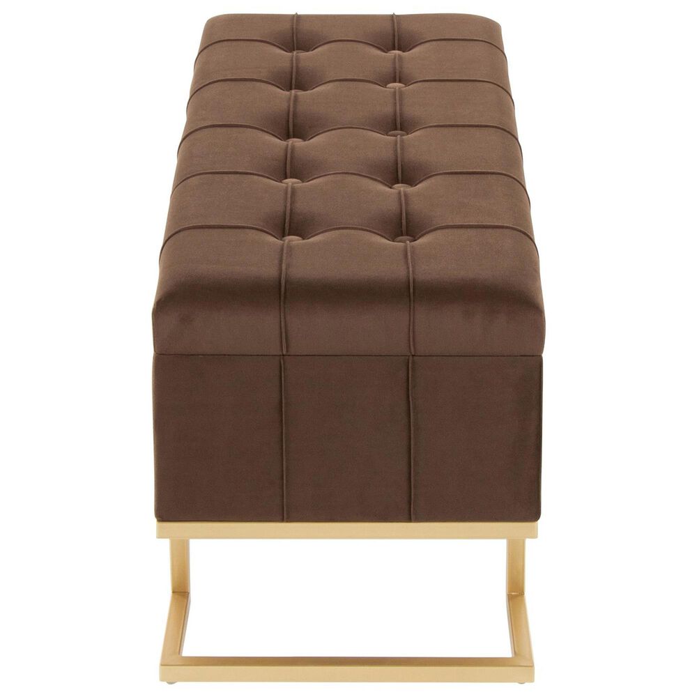 LumiSource Midas Storage Bench with Brown Velvet Cushion in Gold, , large