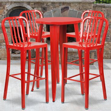 Flash Furniture 5-Piece Metal Bar Table Set in Red, , large