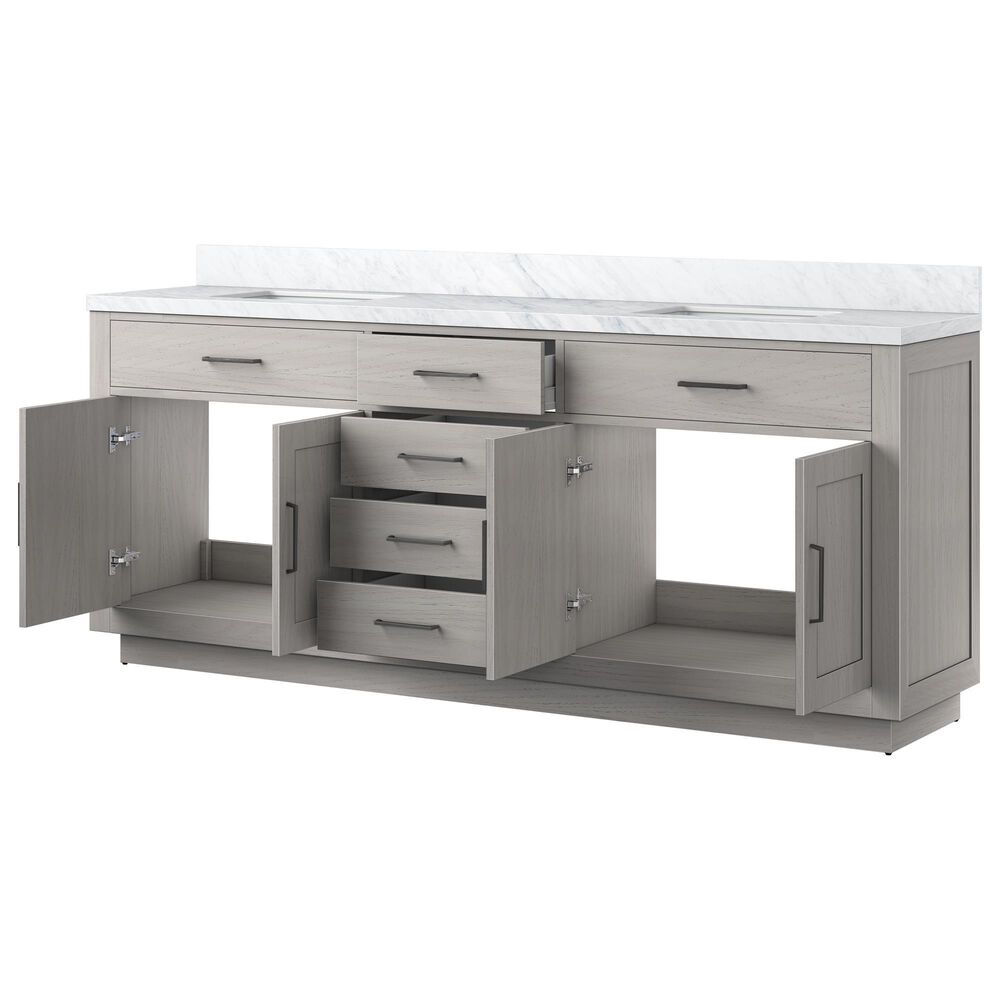 Lexora Home Abbey 80&quot; Double Bathroom Vanity in White Oak with 2 cm White Carrara Marble Top and Rectangular Sinks, , large