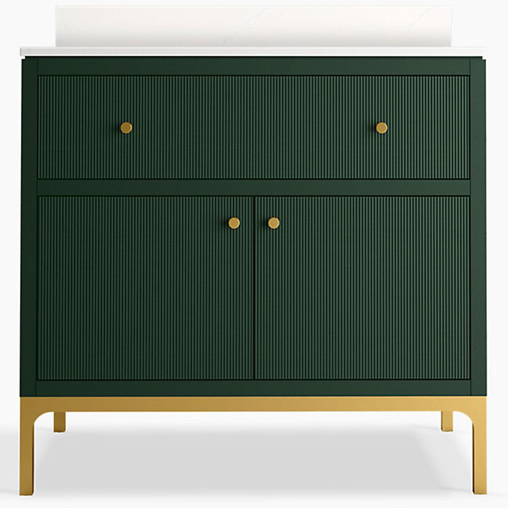 Kohler Calpa 36" Single Bathroom Vanity in Emerald Green with 2 cm White Quartz Top and Rectangular Sink, , large