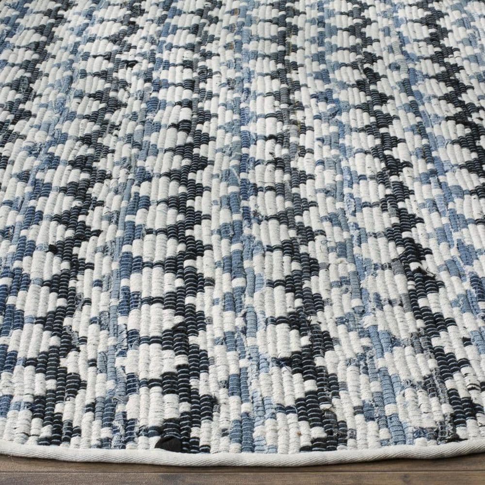 Safavieh Montauk Chevron 4&#39; Round Ivory, Blue and Black Area Rug, , large