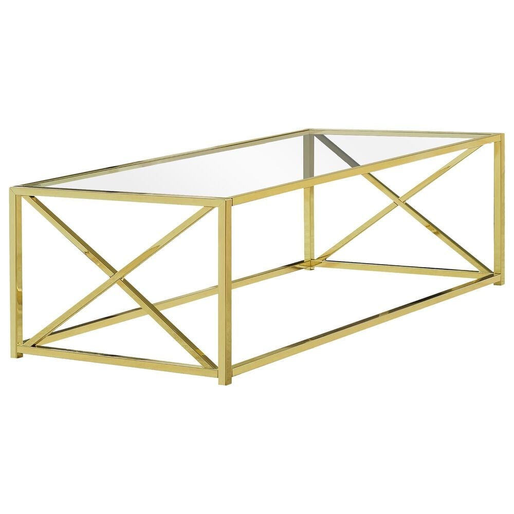 Monarch Specialties 44" Coffee Table in Gold and Glass, , large