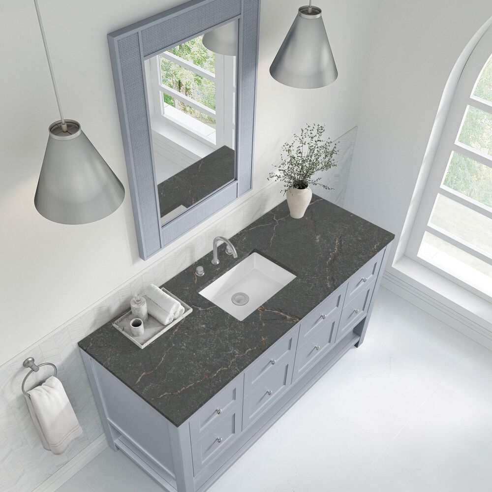 James Martin Vanities Breckenridge 60" Single Bathroom Vanity in Serenity Blue with 3 cm Parisien Bleu Quartz Top, Rectangular Sink and FreePower Wireless Charger, , large