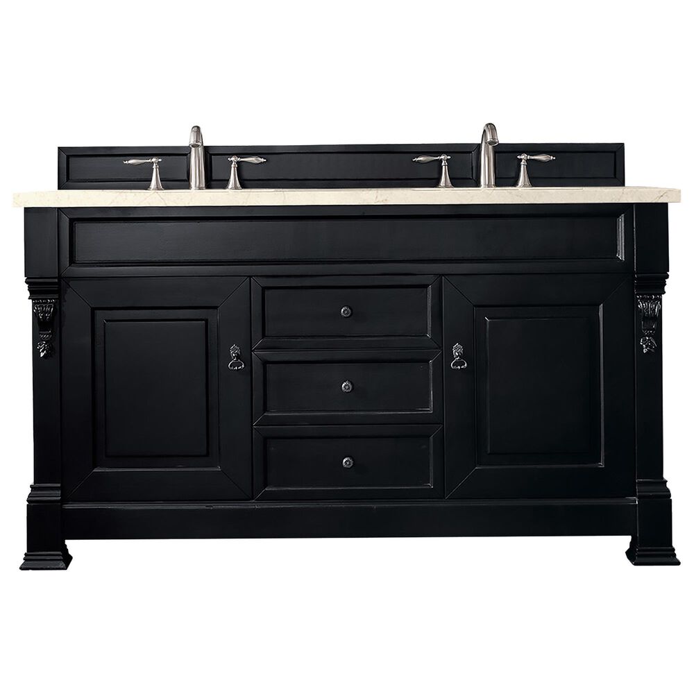 James Martin Vanities Brookfield 60" Double Bathroom Vanity in Antique Black with 3 cm Eternal Marfil Quartz Top and Rectangle Sinks, , large