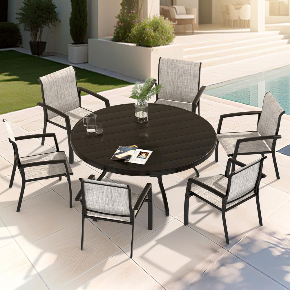 Hearth and Haven Outdoor 53" Round Dining Table with Umbrella Hole in Black - Table Only, , large