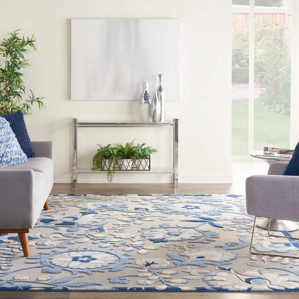 Nourison Aloha ALH17 12&#39; x 15&#39; Blue and Grey Indoor/Outdoor Area Rug, , large