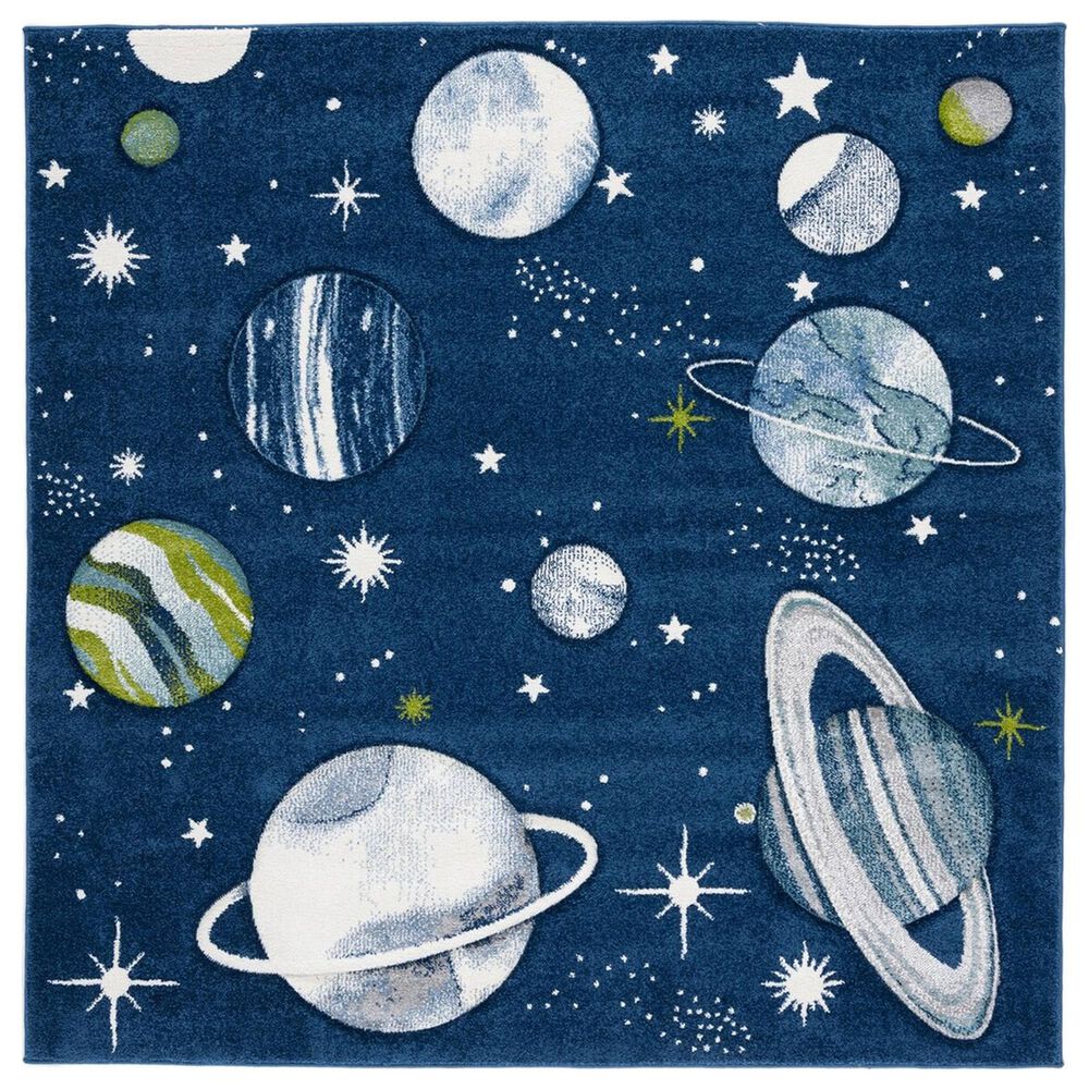Safavieh Carousel CRK103 3" Square Navy and Ivory Kids Area Rug, , large