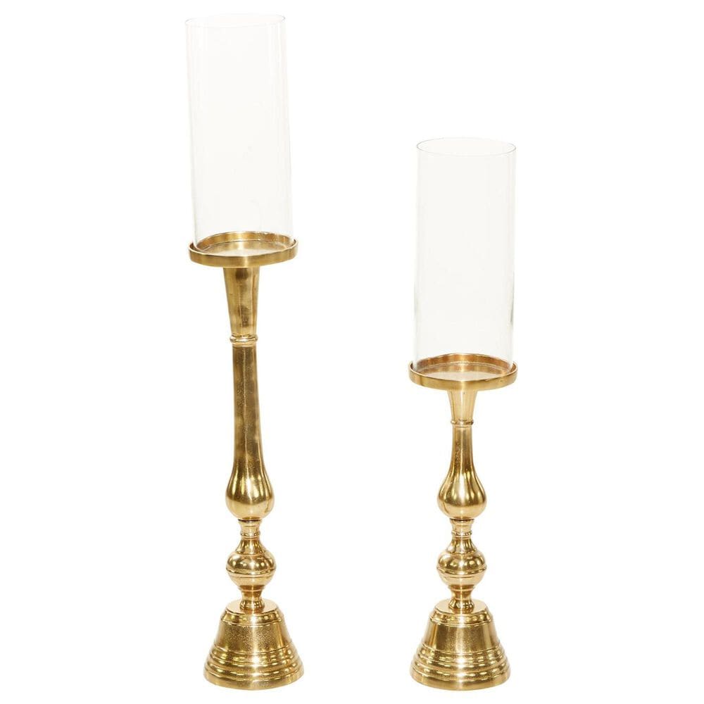 Maple and Jade Aluminum Room Hurricane Lamp in Polished Gold and Clear (Set of 2), , large