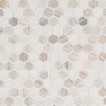 MS International Angora Tibi 1" Hexagon on 12" x 12" Marble Mosaic Sheet, , large