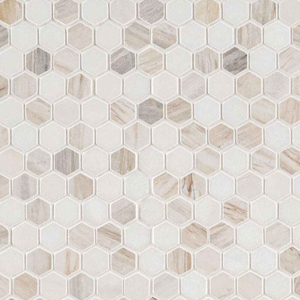 MS International Angora Tibi 1" Hexagon on 12" x 12" Marble Mosaic Sheet, , large