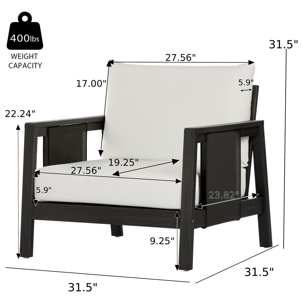 HOMLUX Outdoor Club Chair with Black Textilene Accents in White, , large