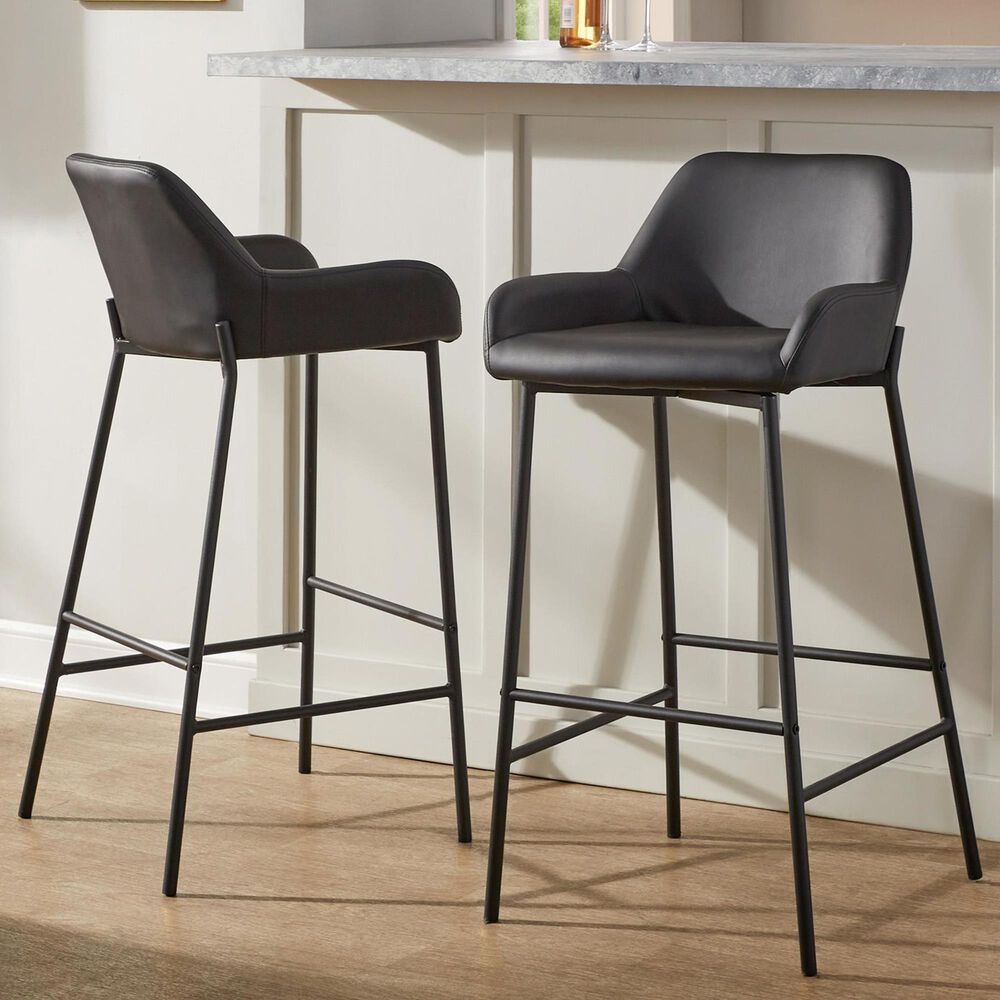 LumiSource Daniella Bar Stool with Black Faux Leather Upholstery in Black (Set of 2), , large