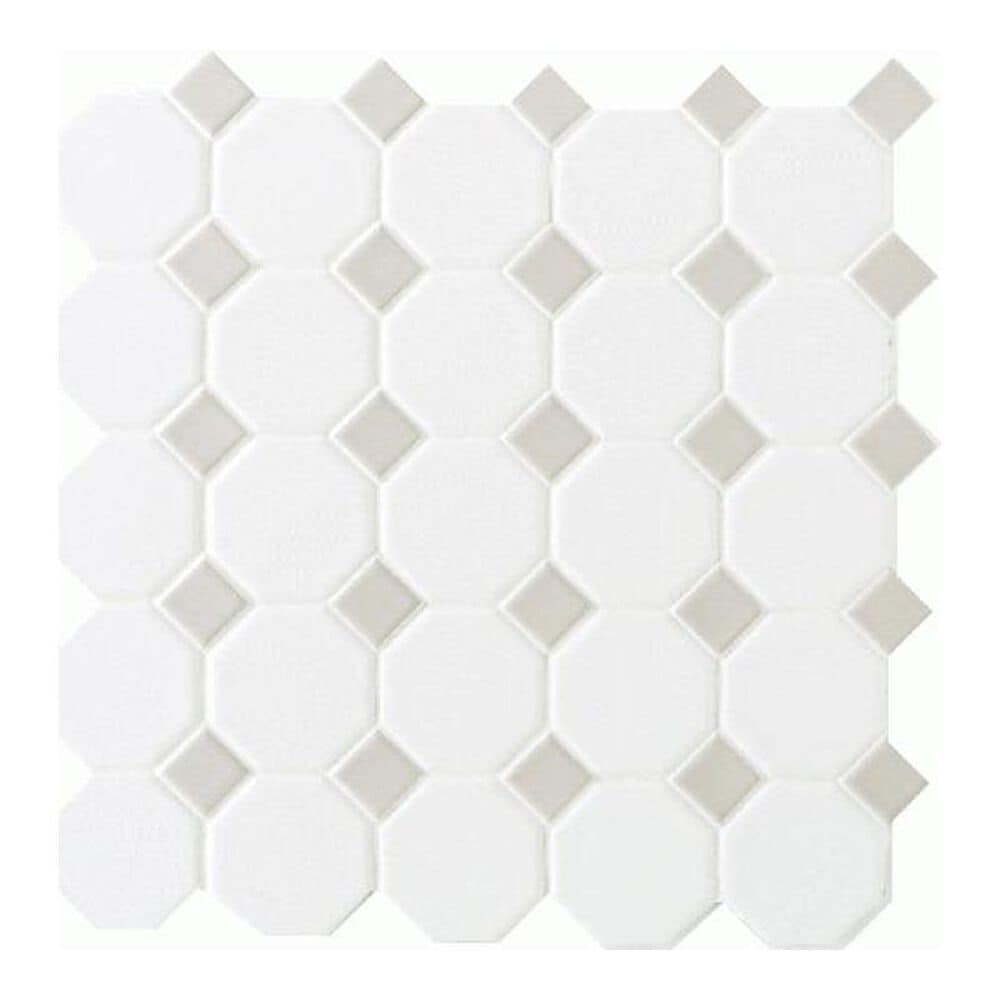 Dal-Tile Octagon and Dot Matte White/Gray 12" x 12" Ceramic Mosaic Sheet, , large