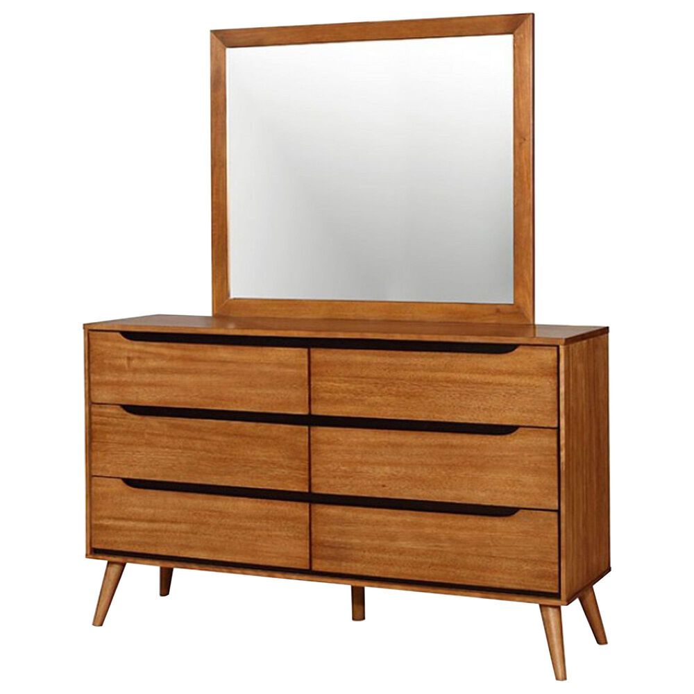 Furniture of America Lennart 6-Drawer Dresser and Mirror in Oak, , large