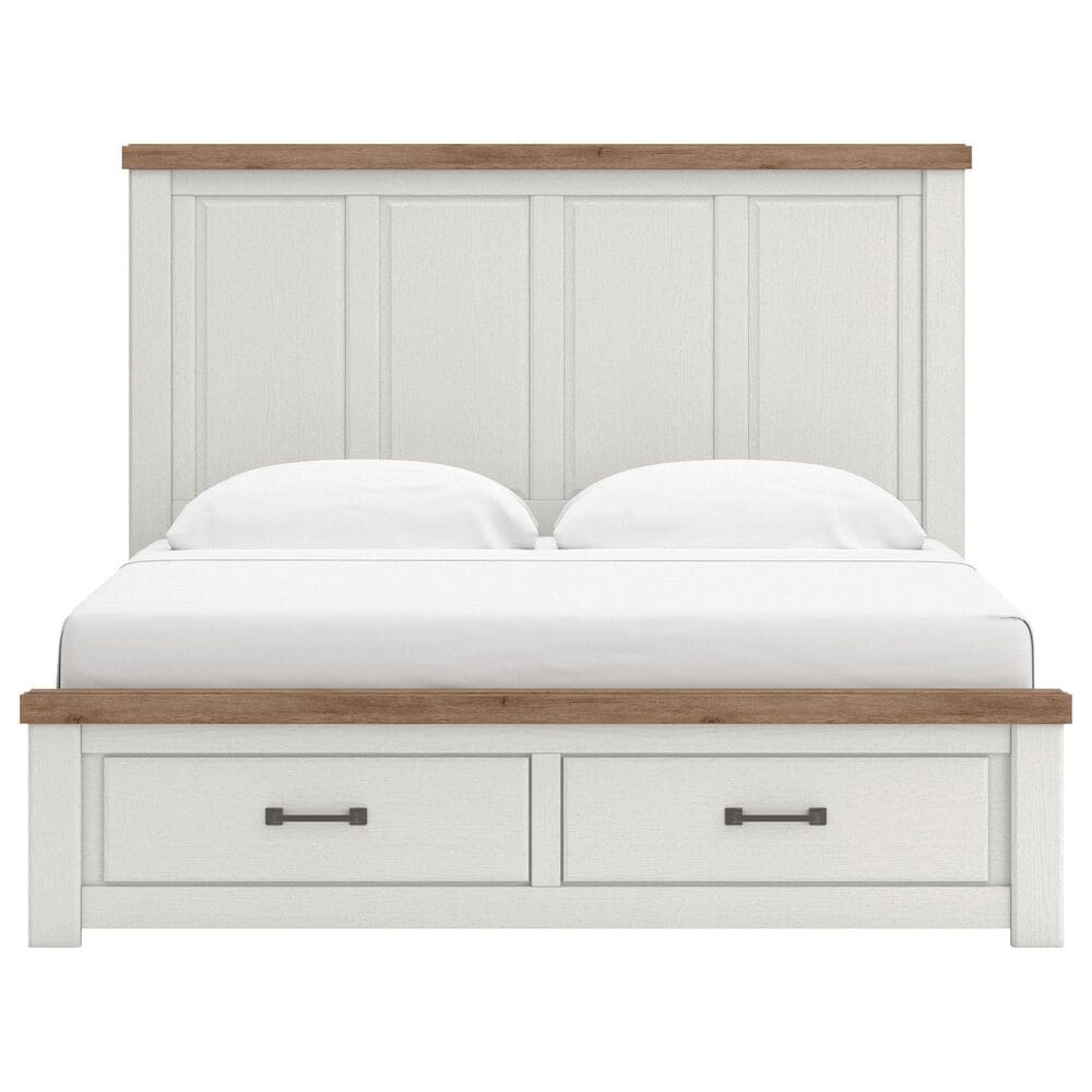 Ashley Rustic King Storage Panel Bed with White and Brown, , large