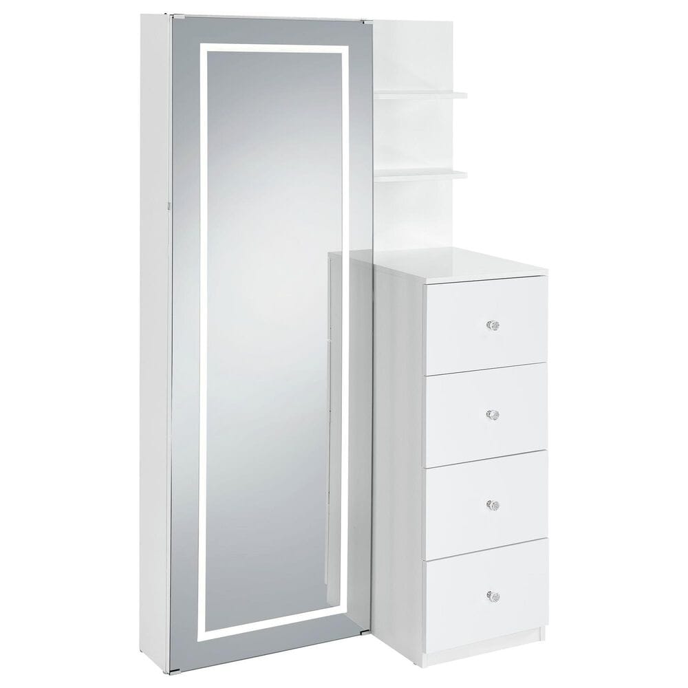 Mayberry Hill Vancouver Floor Mirror with Storage in White, , large