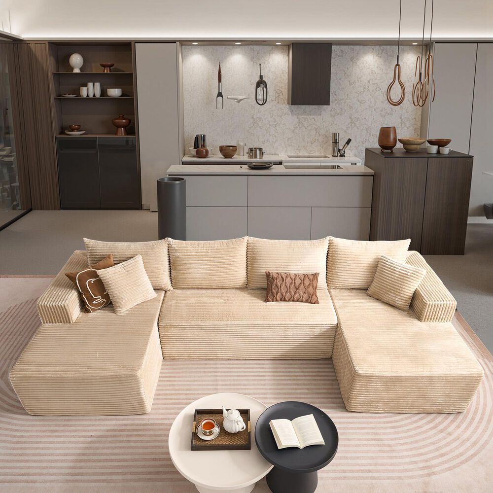 HOMLUX 134.6" Sectional Sofa with High Density Foam in Beige, , large