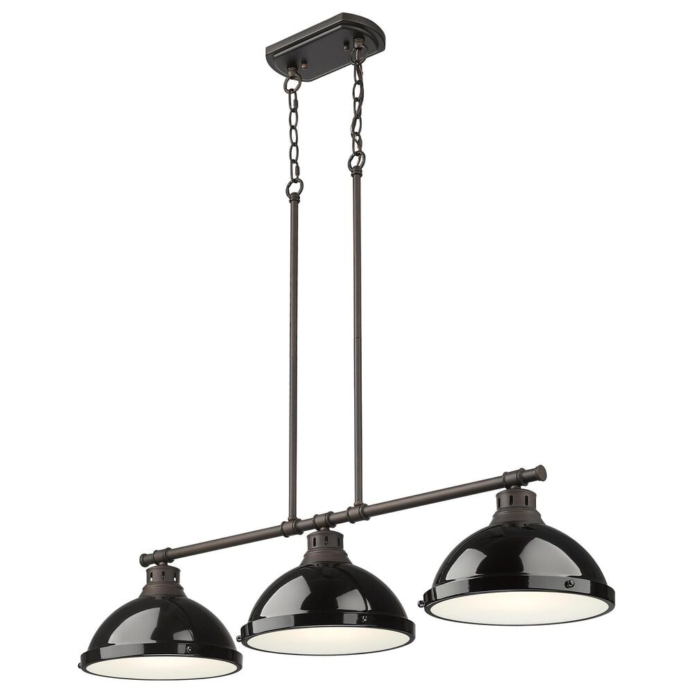 Golden Lighting Duncan 3-Light Pendant with Black Shade in Rubbed Bronze, , large