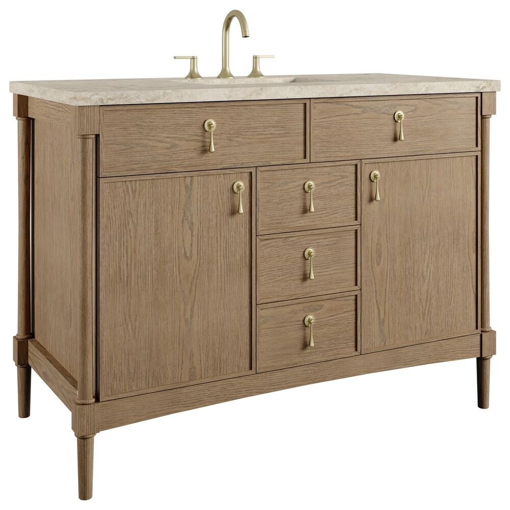 James Martin Kinnsden 48" Single Bathroom Vanity in Weathered Oak with 3 cm Tajnar Eclos Top, Rectangular Sink and FreePower Wireless Charger, , large