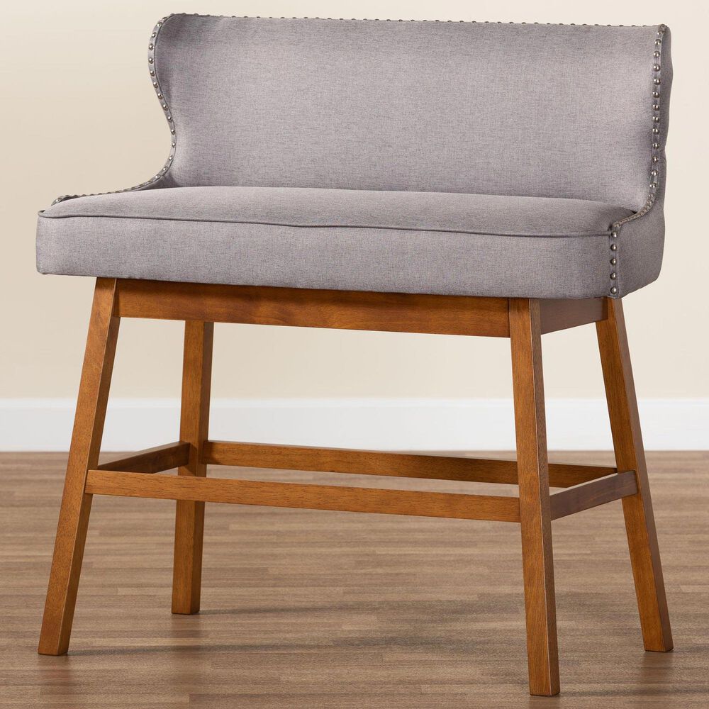 Baxton Studio Gradisca Bar Bench Banquette with Grey Cushion in Dark Walnut, , large