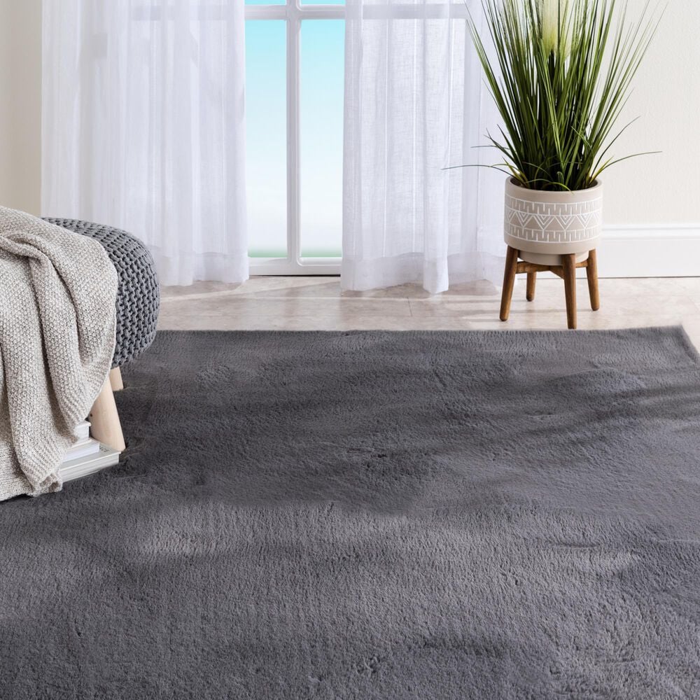 Central Oriental Avid Faux Fur Gray 7'6" x 9'6" Area Rug, , large
