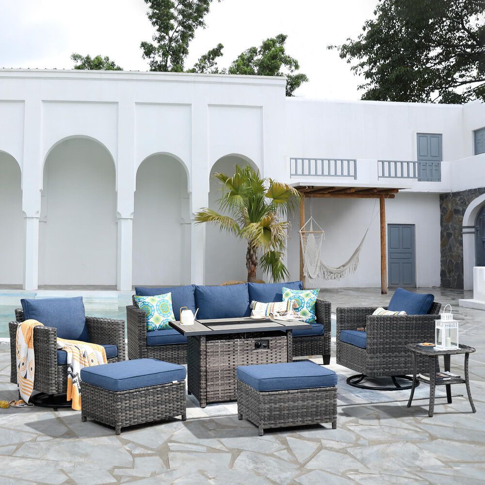 HOMLUX 7 Piece Outdoor Patio Set in Denim Blue, , large