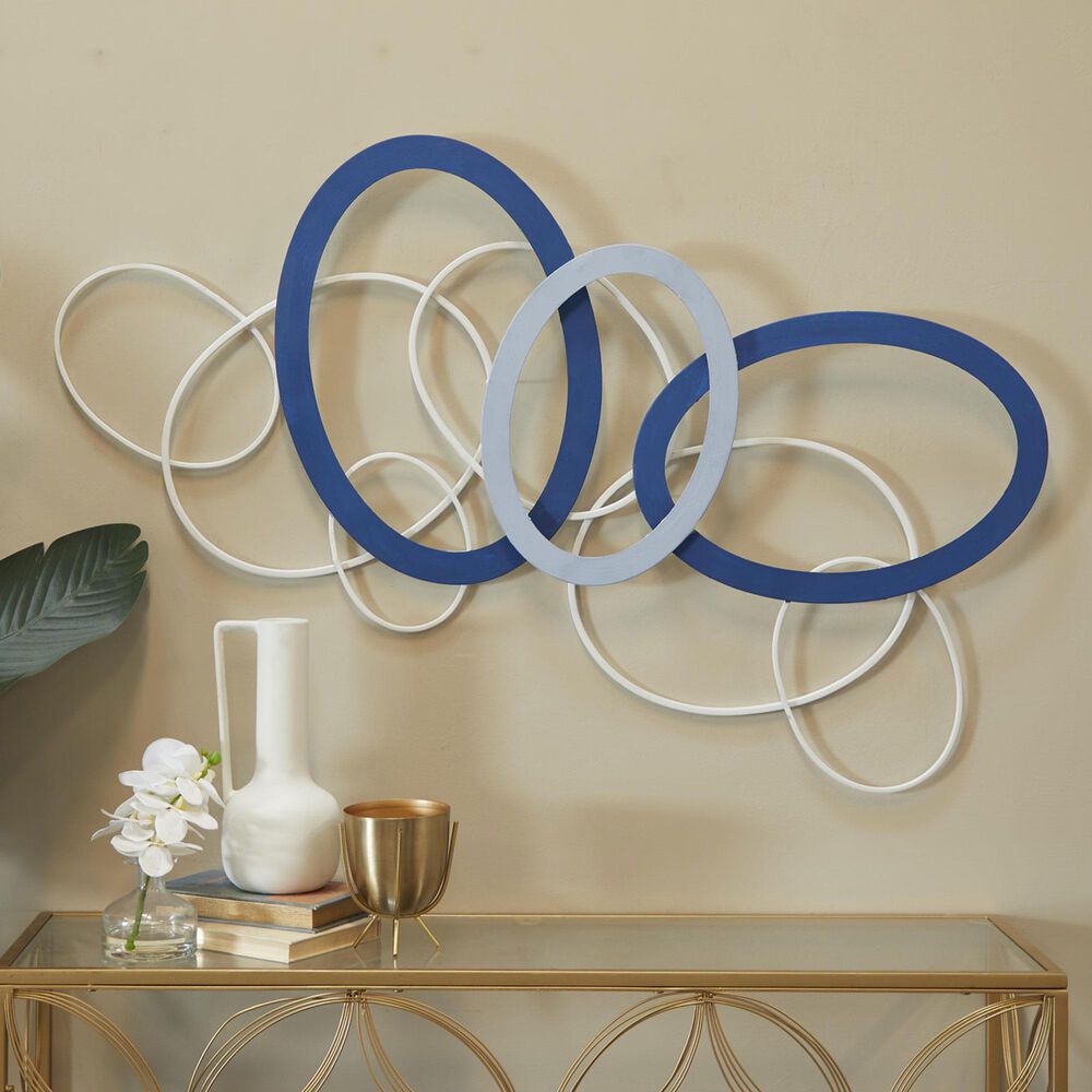 Maple and Jade 22&quot; x 43&quot; Geometric Overlapping Oval Wall Decor in Matte Blue and White, , large