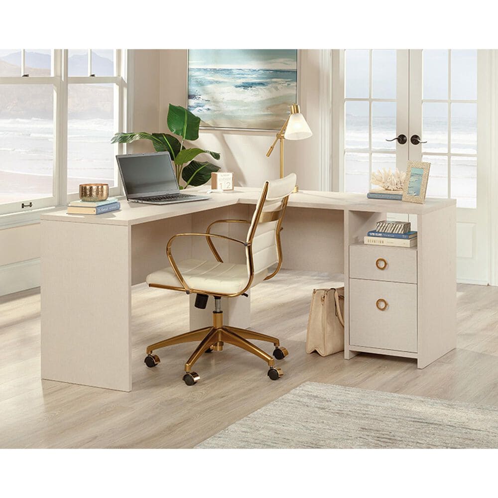 Sauder Grand Coast L-Shaped Desk in Dove Linen, , large