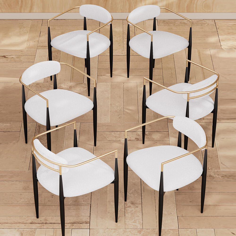 Morden Fort Modern Boucle Arm Chair with White Cushion in Black and Gold (Set of 6), , large