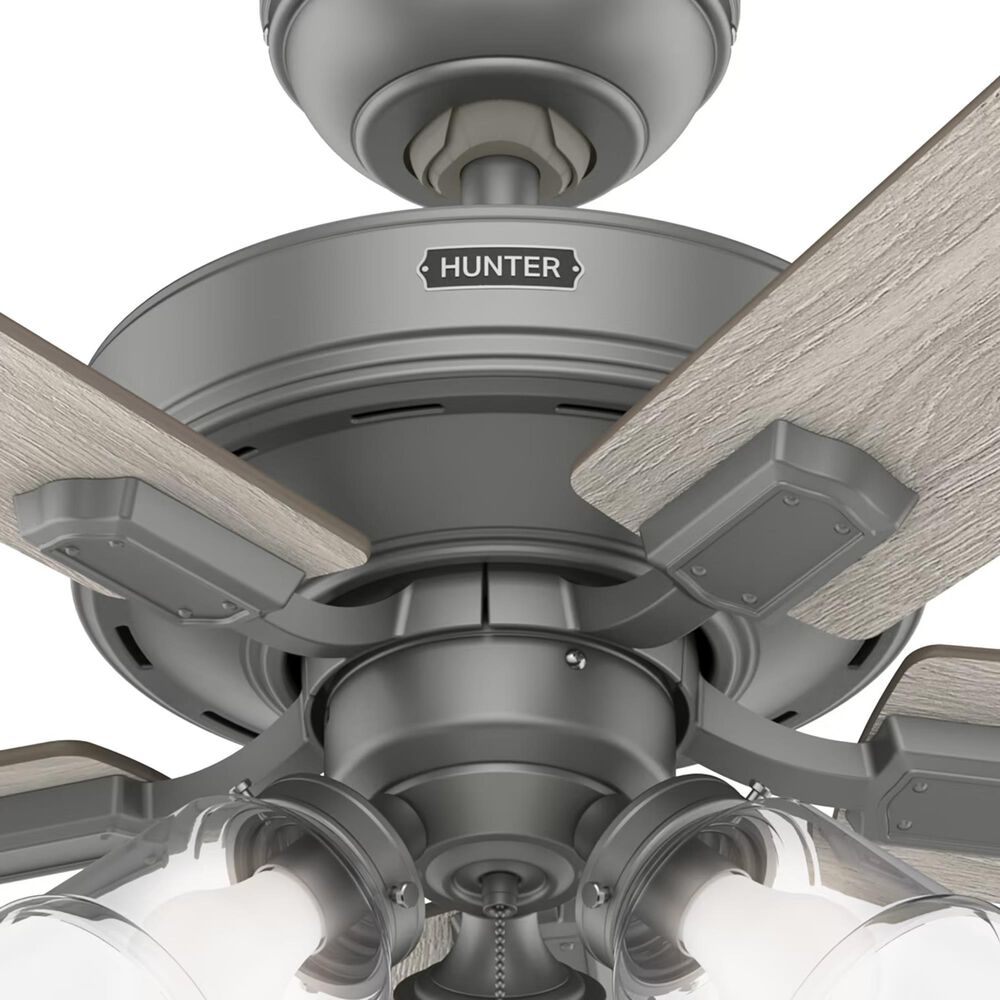 Hunter Crestfield 52&quot; Pull Chain Ceiling Fan with LED Lights in Matte Silver, , large