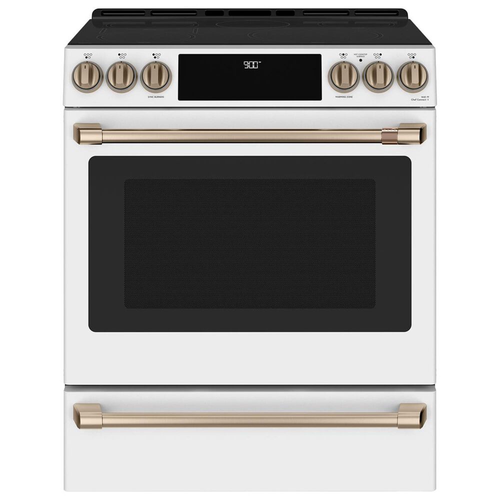 Cafe 30" Slide-In Front Control Induction and Convection Range in Matte White, , large
