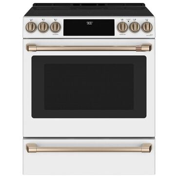 Cafe 30" Slide-In Front Control Induction and Convection Range in Matte White, , large