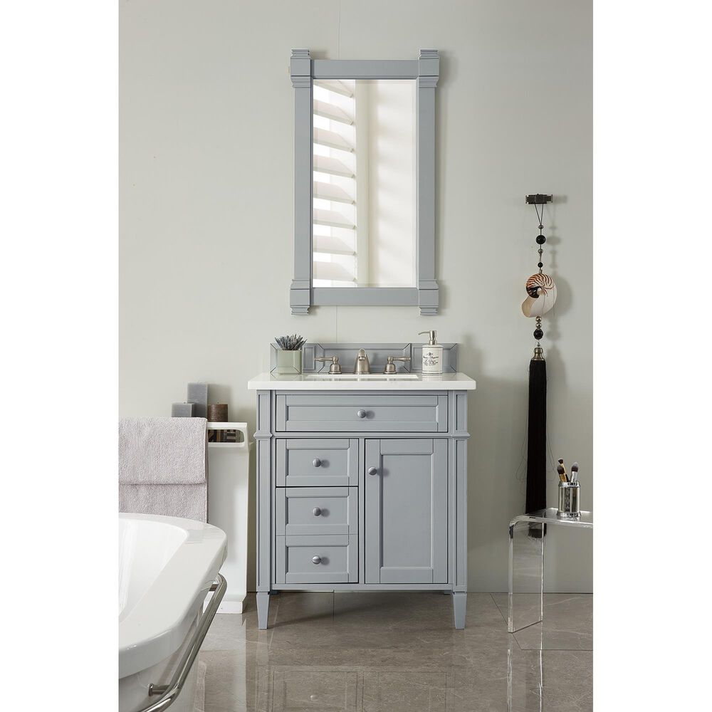James Martin Vanities Brittany 30&quot; Single Bathroom Vanity in Urban Gray with 3 cm Arctic Fall Solid Surface Top and Rectangle Sink, , large