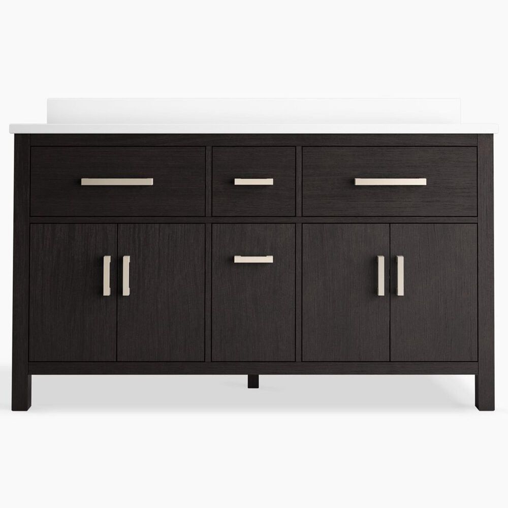 Kohler Kresla 60" Double Bathroom Vanity in Carbon Oak with 3 cm White Quartz Top and Rectangular Sinks, , large