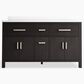 Kohler Kresla 60" Double Bathroom Vanity in Carbon Oak with 3 cm White Quartz Top and Rectangular Sinks, , large