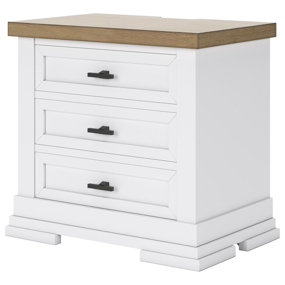 Ashley Ashbryn King Storage Bed and Two Nightstands in White and Oak, , large
