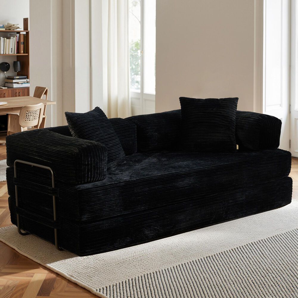 HOMLUX 80" Convertible Modular Sofa Bed in Black, , large
