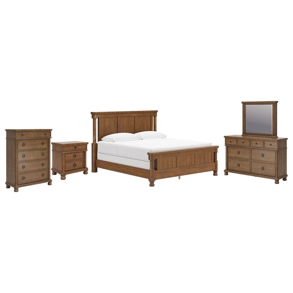 Ashley Rowlenstown 5-Piece King Panel Bedroom Set in Brown, , large