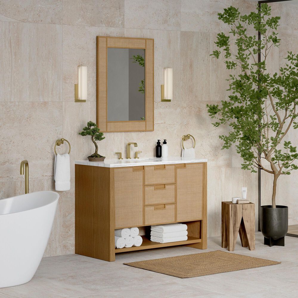 James Martin Vanities Solene 48&quot; Single Bathroom Vanity in Seaside Oak with 3 cm Arctic Fall Solid Surface Top and Rectangular Sink, , large