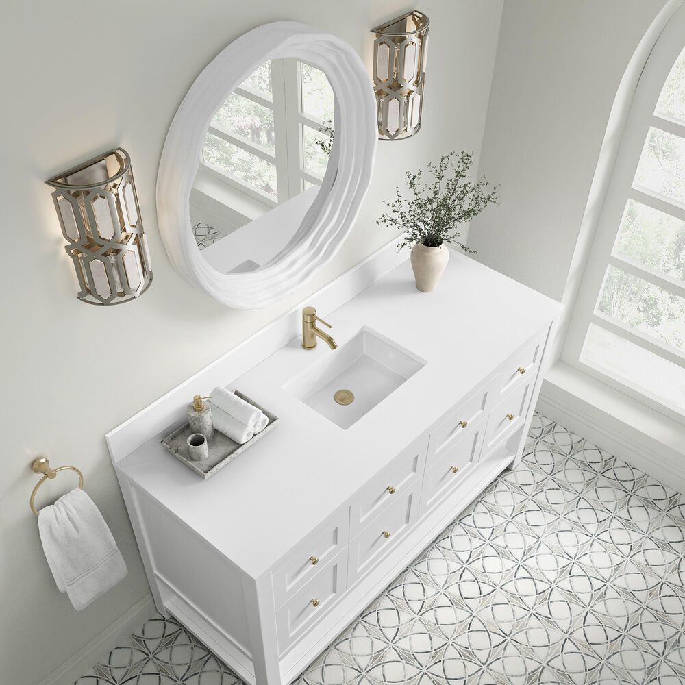 James Martin Vanities Breckenridge 60&quot; Single Bathroom Vanity in Bright White with Single Hole 3 cm White Zeus Quartz Top and Rectangular Sink, , large