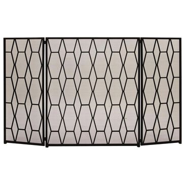 Maple and Jade Geometric Foldable Three Panel Fireplace Screen with Mesh Netting in Matte Black, , large