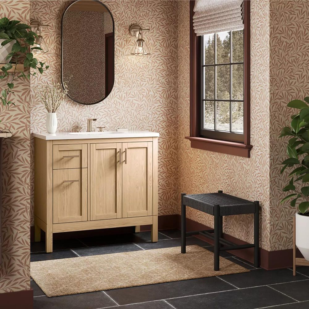 Kohler Hadron 36" Single Bathroom Vanity in Light Oak with 3 cm Bianco Bella Quartz Top and Oval Sink, , large