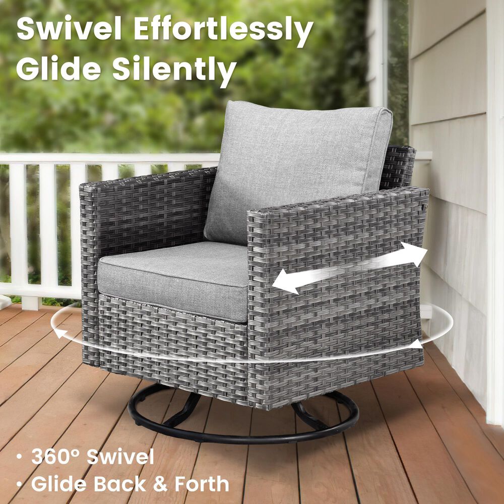 HOMLUX 3-Piece Patio Conversation Set with Square-Arm Swivel Rocking Chairs in Dark Gray, , large