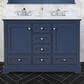 Lexora Home Dukes 48" Double Bathroom Vanity in Navy Blue with 2 cm White Carrara Marble Top and Rectangular Sinks, , large