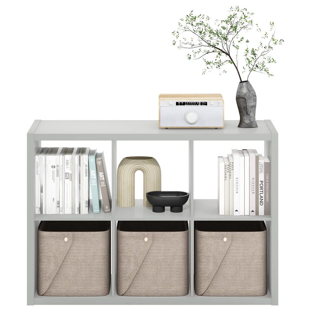 HOMLUX 6-Cube Reversible Open Back Bookshelf in Light Grey, , large