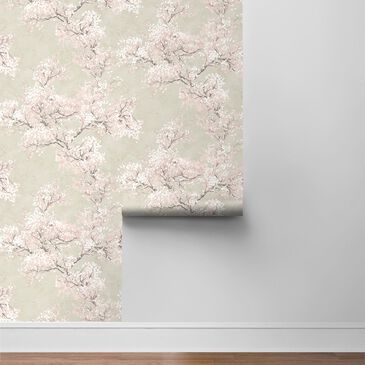 NextWall Cherry Blossom Grove 216" x 20.5" Peel and Stick Wallpaper in Parchment and Rose, , large